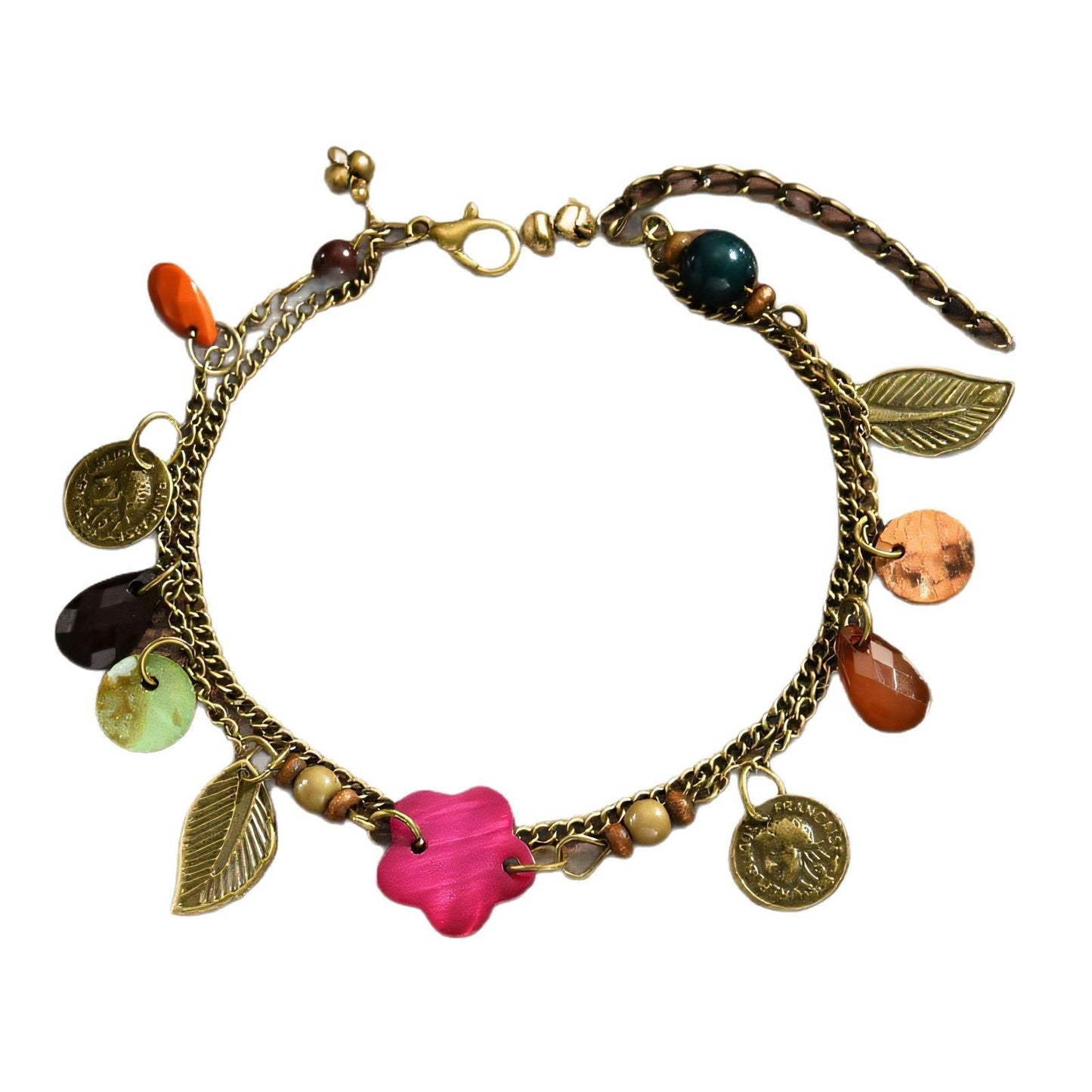 Bohemian Vacation Style Leaf Alloy Opal Anklet