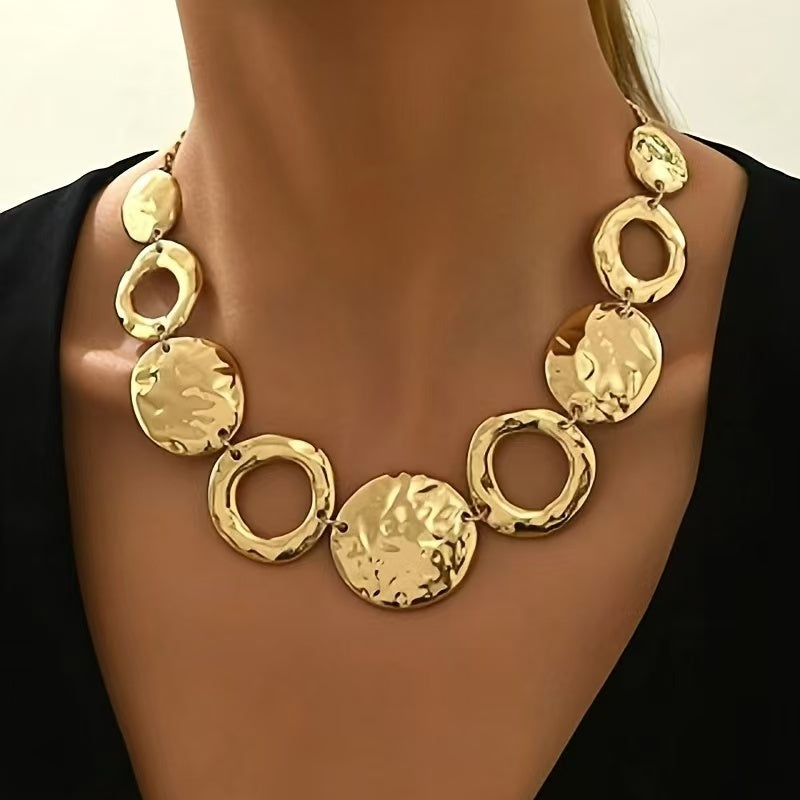 Hammered Texture Geometric Gold Women'S Necklace