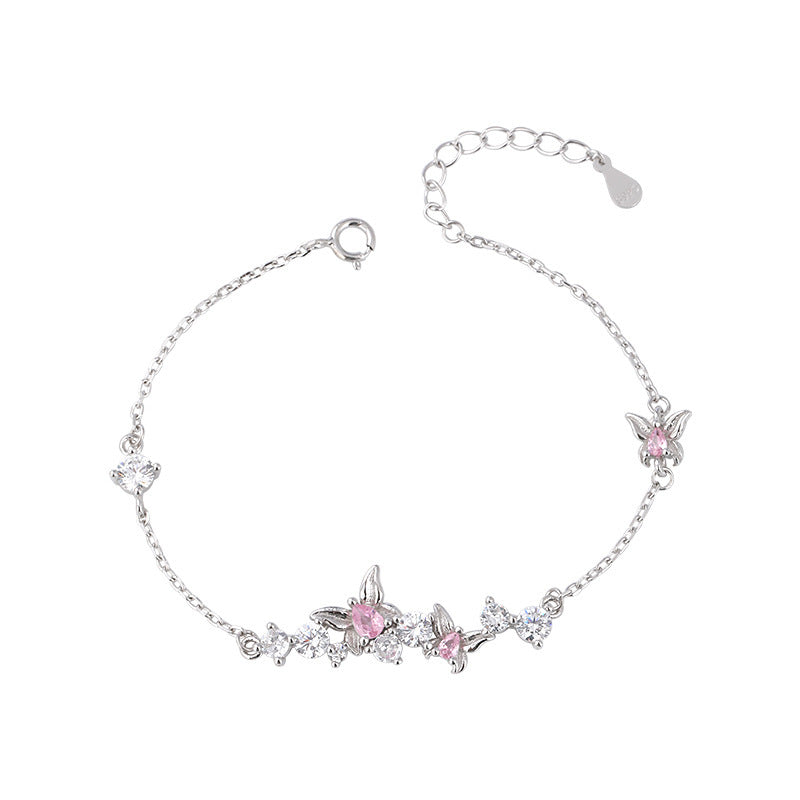 S925 Sterling Silver Sweet Butterfly Bracelet For Women Simple