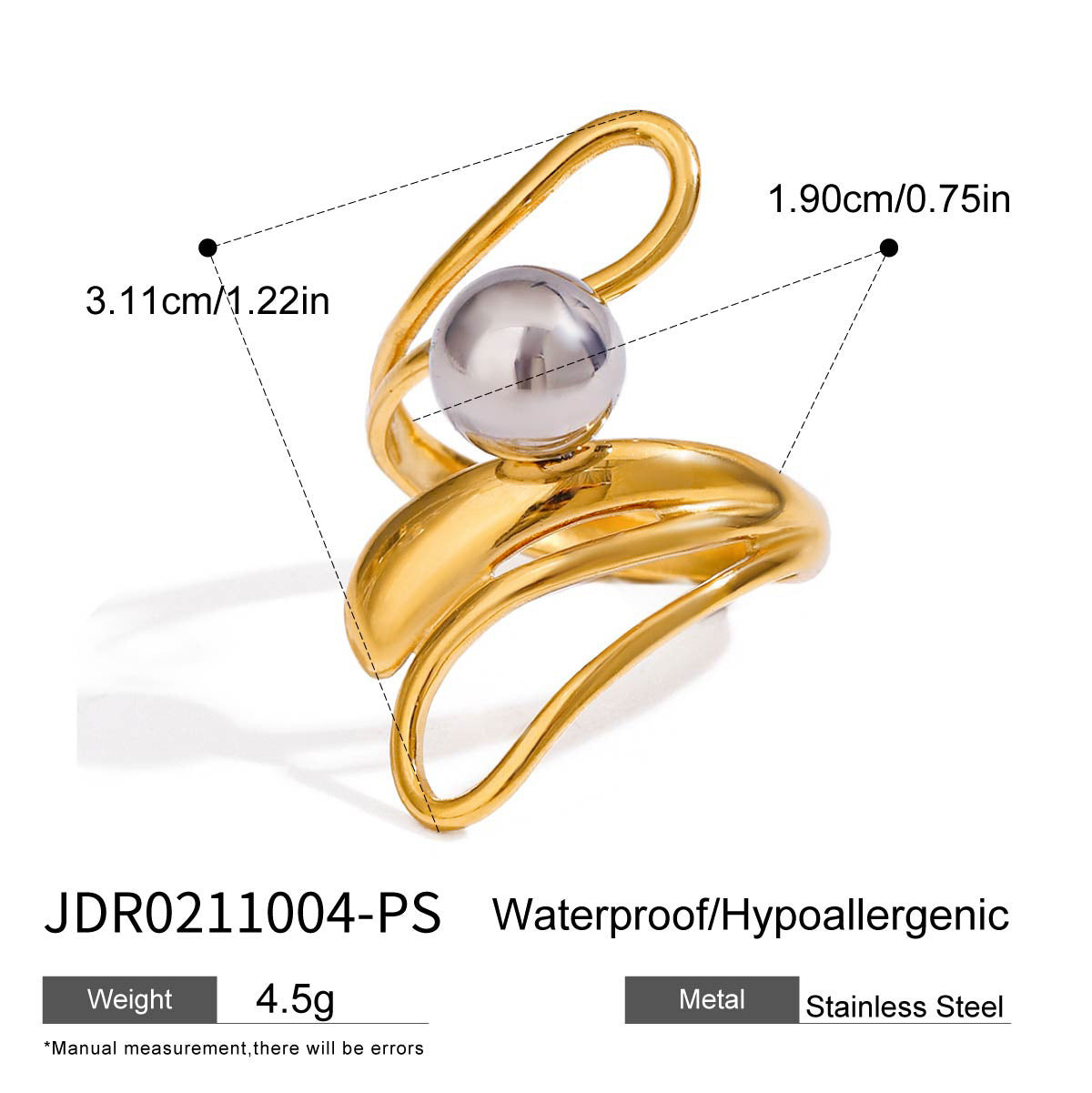 Color Matching Irregular Hollow-out Light Luxury French Steel Ball Open Ring