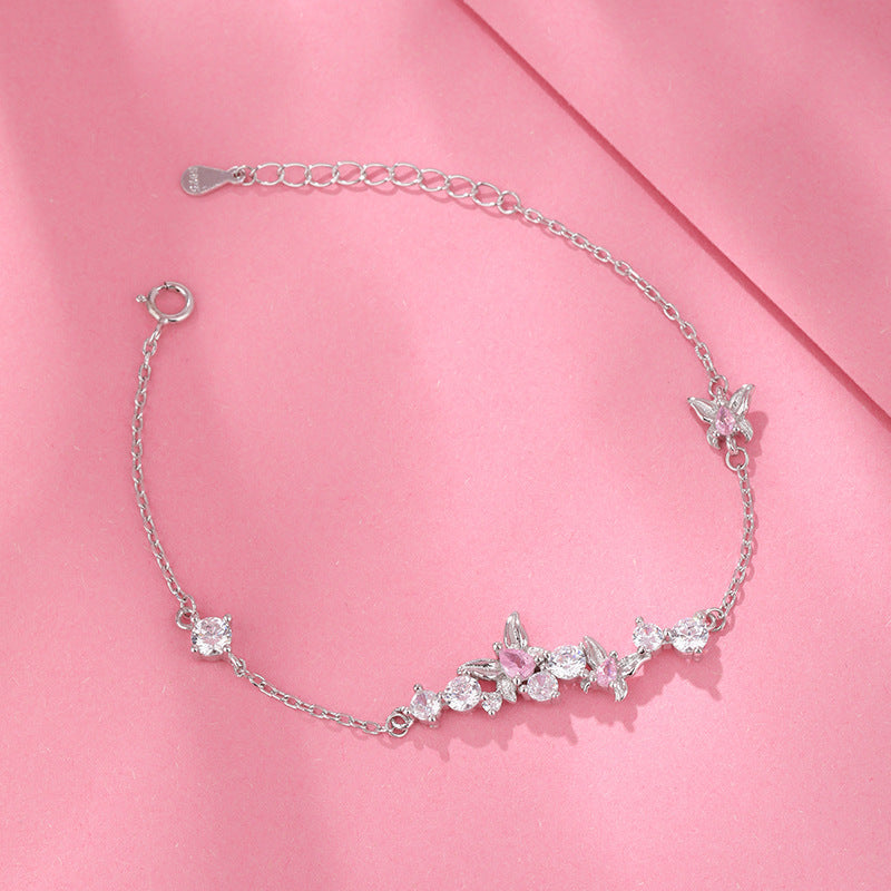 S925 Sterling Silver Sweet Butterfly Bracelet For Women Simple
