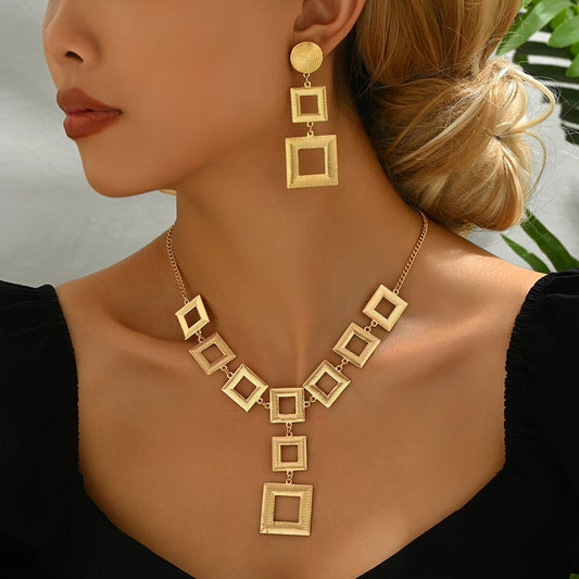 14K Gold Geometric Chic Necklace Earrings